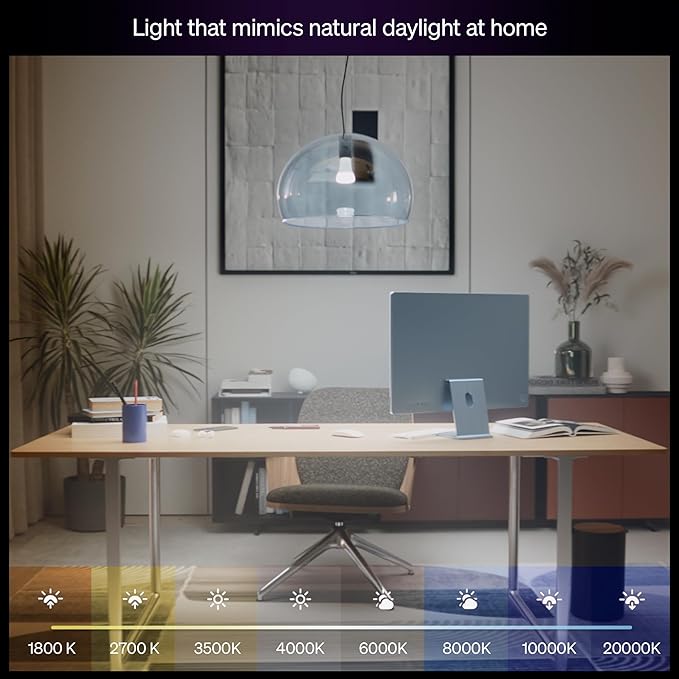Philips Hue Smart LED A19 Bulb 4-Pack, White Color Ambiance, E26 Base, 7.2W, Full Spectrum Light 1000K-20000K, 810 Lumens, Dimmable, Works with Alexa, Google,& Apple Home