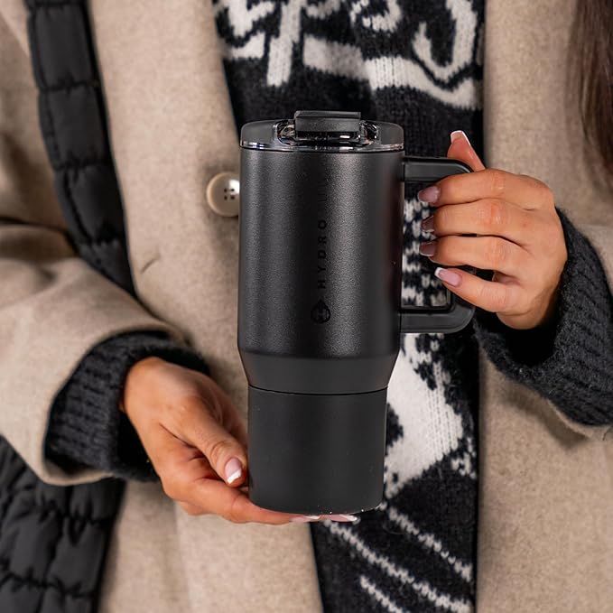HydroJug Coffee Traveler 20 oz - Leak-Resistant, Ceramic-Lined Insulated Travel Coffee Mug for Hot or Cold Drinks with Flip Lid & Handle, Dishwasher Safe Coffee Tumbler, Black
