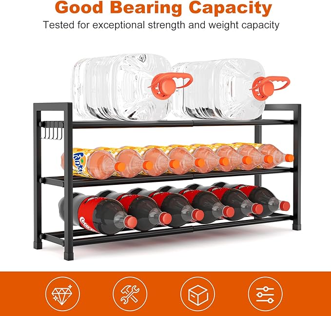 Expandable Shoe Rack for Closet Adjustable Metal Shoe Rack for Entryway 18.5"-33" Free Standing Shoe Organizer 12 Pairs with Hooks 3-Tier Small Shoe Shelf for Bedroom Garage Dorm Floor, Black