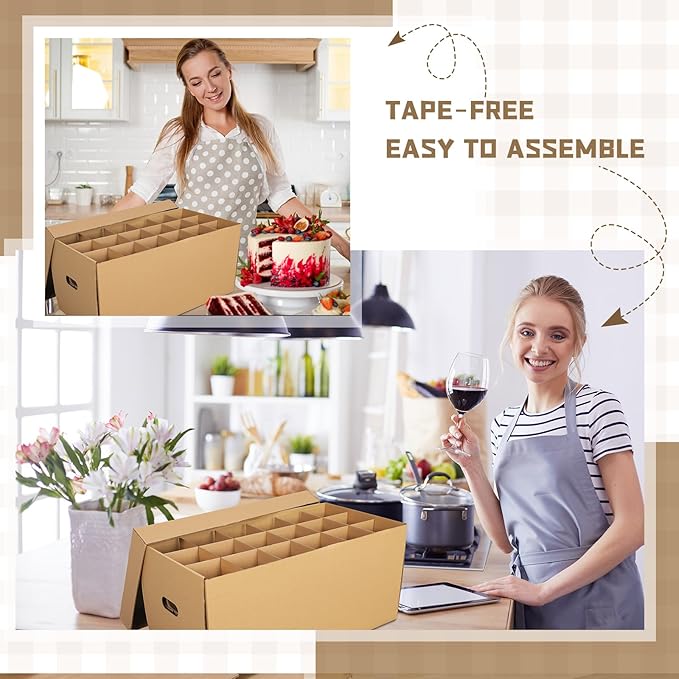 8 Pack Wine Glass Moving Boxes Kitchen Moving Boxes with Handle Kitchen Kit with Lid for Dish Glassware (24 x 12 x 11 Inches)
