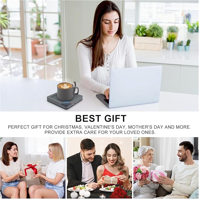 Coffee Mug Warmer Set: Coffee Warmer for Desk Auto Shut Off Candle Warmer Plate Electric Beverage Coffee Cup Warmer Heated Coffee Mug for Coffee,Tea, Milk Up to 131°F/55°C (Grey)