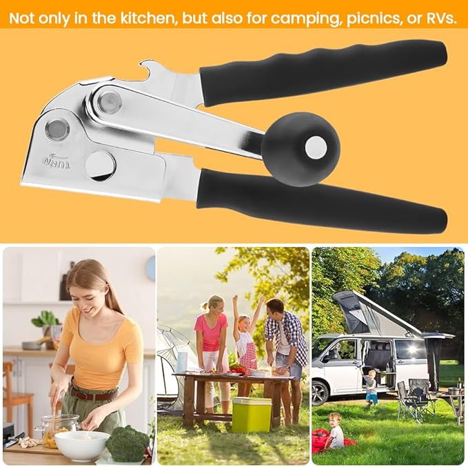 Manual Can Opener, Heavy Duty Ergonomic Design with Folding Crank Handle, Smooth Edge Cutting for Home & Commercial Use, Senior-Friendly, Durable Stainless Steel Construction