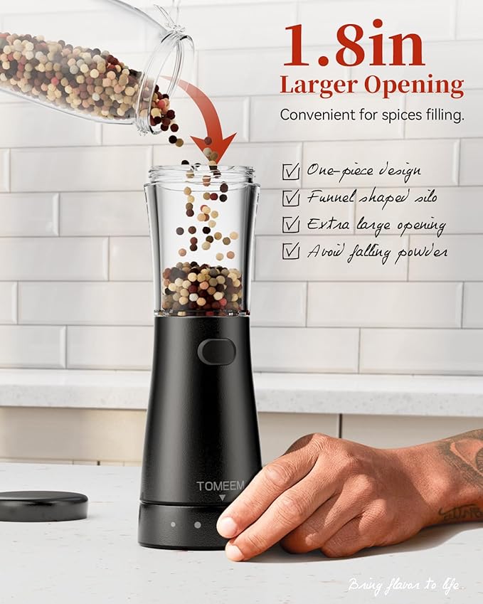 Electric Salt and Pepper Grinder Set with Storage Base, Stainless Steel Rechargeable Salt and Pepper Grinder Set with 4.5 oz Large Capacity, 1.8" Wide Mouth, Adjustable Coarseness, Ideal for Kitchen