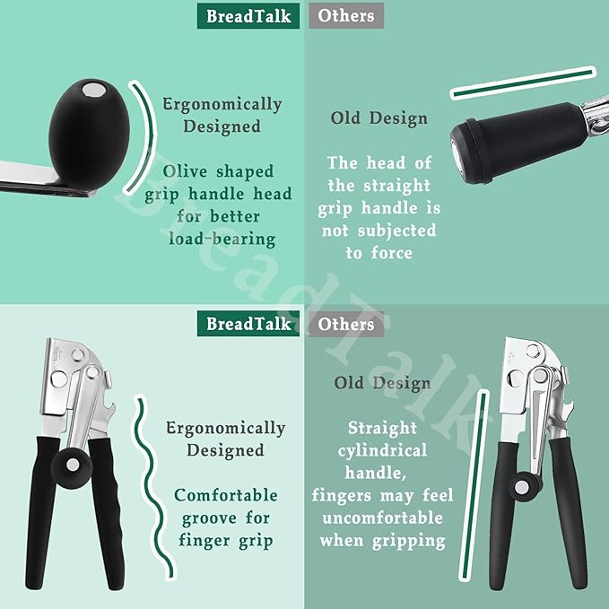 Manual Can Opener with Magnetic Lid Lifter – Heavy-Duty Handheld Can Opener for Large Cans with Ergonomic Handle, Bottle Opener Hook, Smooth Edge Cutting