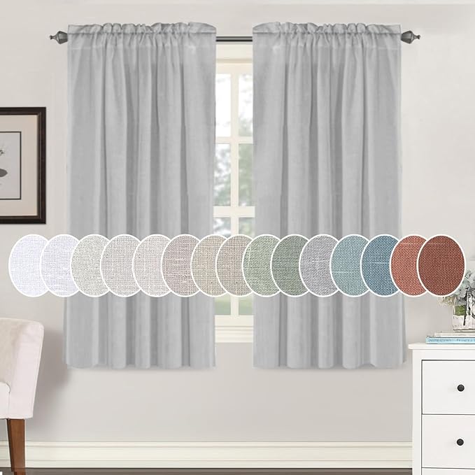 H.VERSAILTEX Dove Linen Curtains 63 Inch Length for Bedroom 2 Panels Rod Pocket Semi Sheer Energy Efficient Light Gray Curtains for Living Room Kids Nursery Burlap Rustic Farmhouse Dove Silver 52x63