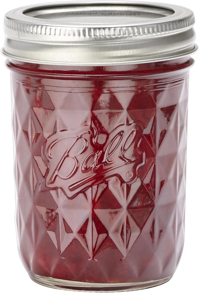 Ball Regular Mouth Quilted Crystal Glass Mason Jars with Lids and Bands, Used for Canning, Pickling, Juice, Jam, Jelly, Half Pint Size (Pack of 8)