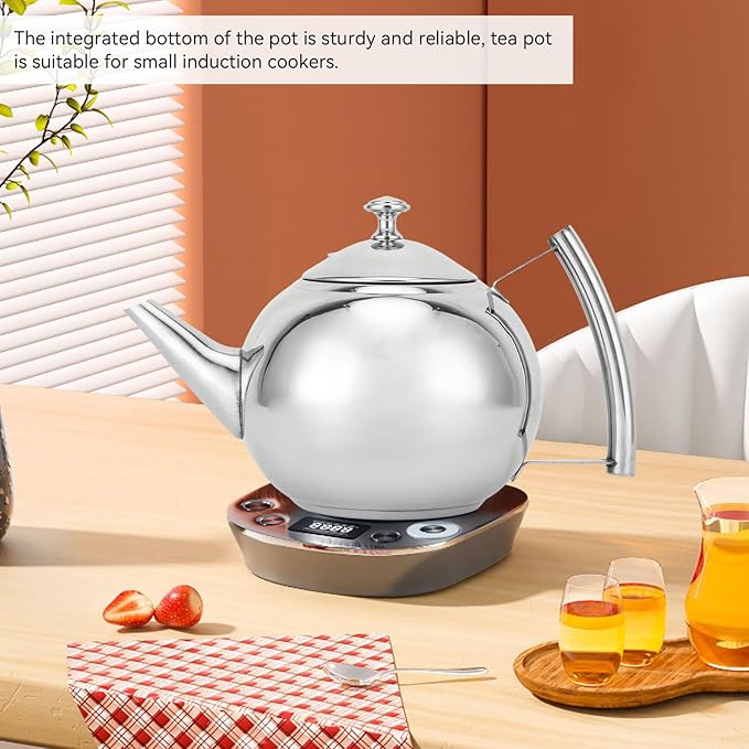 Stainless Steel Tea Pot with Infuser, Tea Pot with Removable Infuser For Loose Leaf and Tea Bags Metal Tea Kettle with Filter Stovetop Tea Maker Brewing Loose Leaves and Tea Bags (1L)