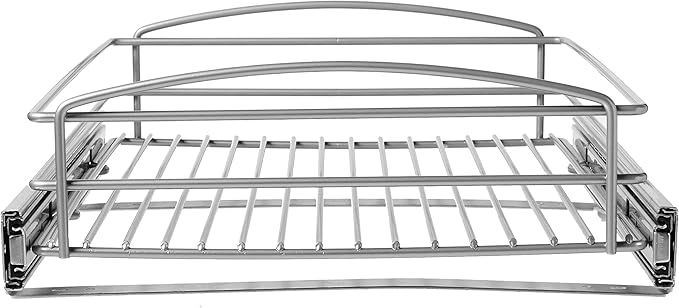 Knape & Vogt RS-MUB-14-FN 5 in. H x 15 in. W x 20 in. D Multi-Use Basket Silver Pull Out Cabinet Organizer, Frosted Nickel