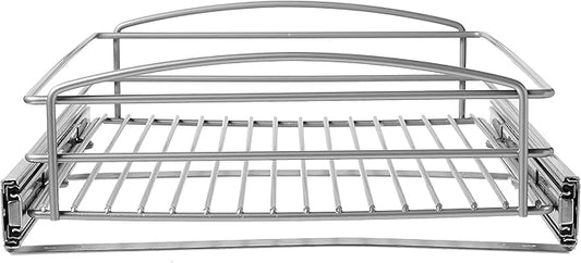 Knape & Vogt RS-MUB-14-FN 5 in. H x 15 in. W x 20 in. D Multi-Use Basket Silver Pull Out Cabinet Organizer, Frosted Nickel