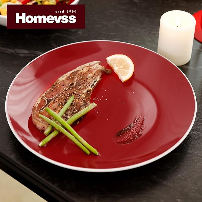 Stoneware Coupe Shape 12pc Dinnerware Set, Outside White + Inside Red