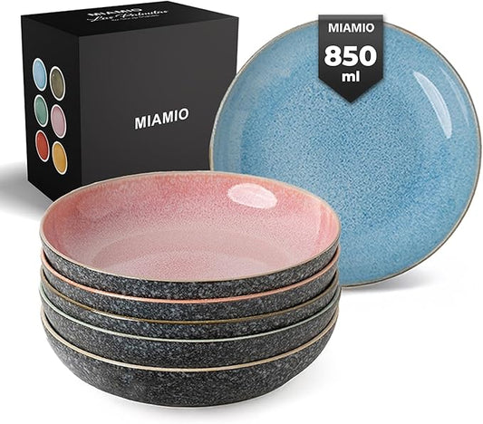 MIAMIO - Soup Plates Set of 6 (29 oz) / Pasta Bowls, Colorful Bowls for Pasta, Salad, Soup, Spaghetti/Microwave and Dishwasher Safe Bowls - Las Palmitas Collection