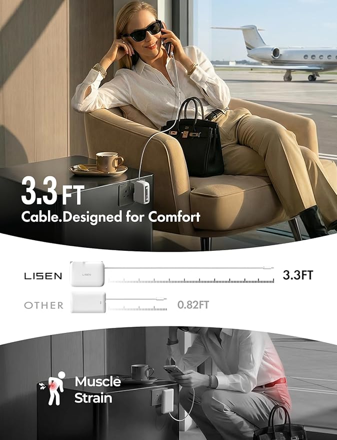 LISEN 3 in 1 Fast Travel Charger, 35W Power Bank Fast Charging Portable Charger with Wall Plug Built in Cable, 7000mAh Traveling Essentials Christmas Vacation Gifts for iPhone 17 16 Pro Samsung S25 24