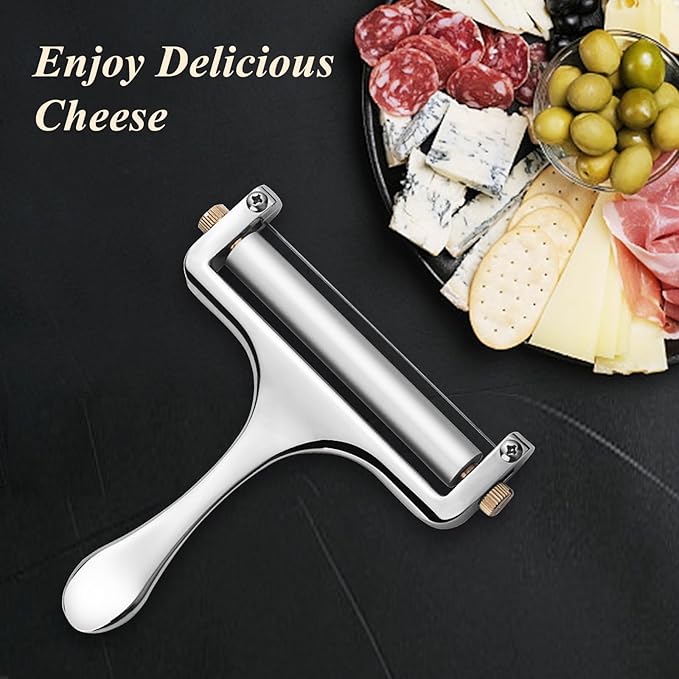 Stainless Steel Cheese Slicer - Professional Cutter for Raclette, Cheddar, Gruyere, Mozzarella Cheese Block Adjustable Thickness With 3 Extra Wires