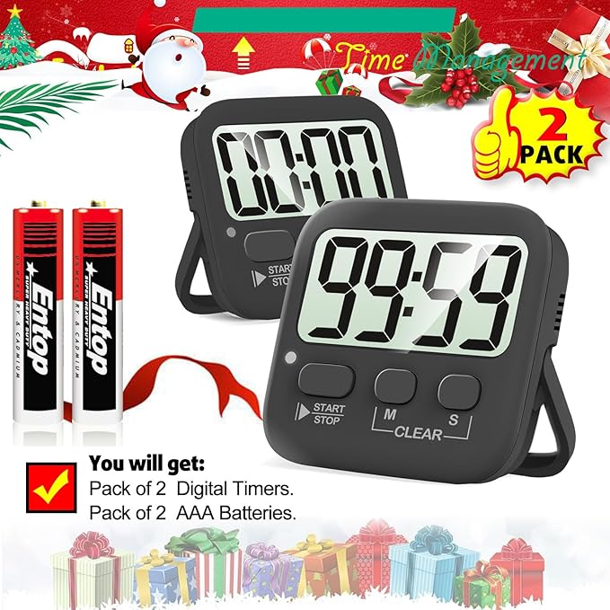 Antonki 2 Pack Digital Timer for Kids, Magnetic Countdown Kitchen Timers for Cooking, Egg, Classroom, Teacher, Exercise, Study, Oven - Battery Included
