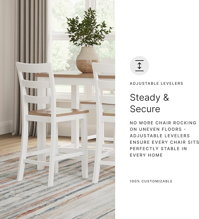 Signature Design by Ashley Robbinsdale Farmhouse Upholstered Barstool, Set of 2, X-Back, Nailhead Trim, Wood, 24.75" H, White & Light Gray
