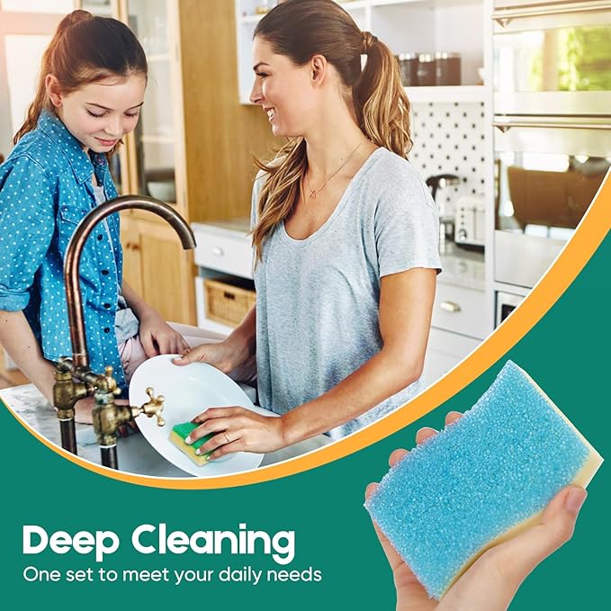 Scrub Sponge, 8 Pack Dual-Sided Temperature-Responsive Scrubber - Non-Scratch - Multipurpose Dish Sponges for Kitchens, Bathrooms, and Outdoor Use - S Shape