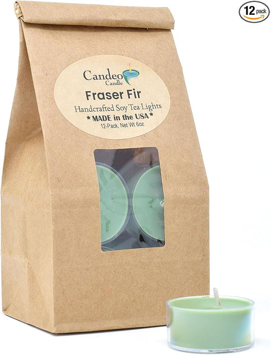 Candeo Candle Woodsy Winter Tealights 12 Pack Soy Beeswax Blend – Winter Lodge, Fraser Fir, O Christmas Tree, Clove & Holiday Home – Cozy Cabin Holiday Candles Handmade USA (Fraser Fir)