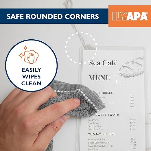 Ilyapa Restaurant Menu Covers 4.25 x 11 Inch - 30 Pack, Single Page, 2 View Clear Sleeves Holder for Restaurant, Durable PVC Hard Plastic Menu Holder