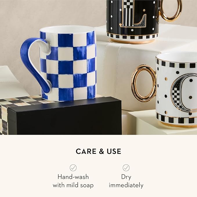 MACKENZIE-CHILDS Porcelain Mug, Tea and Coffee Mug, Blue-and-White Royal Check