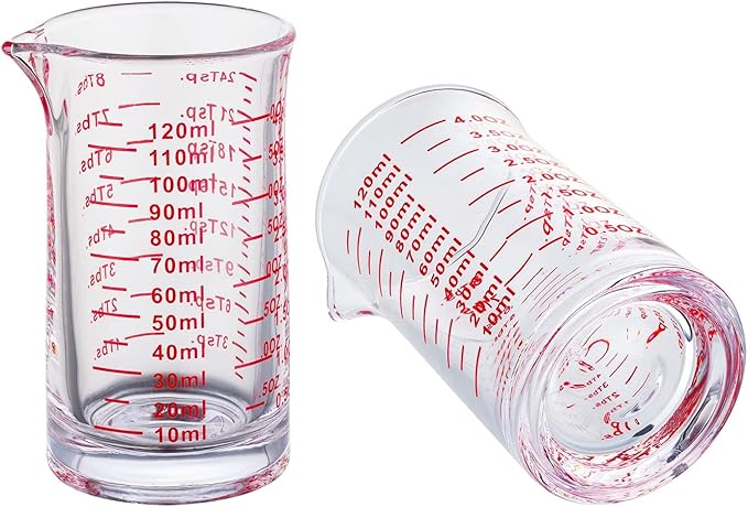 Ackers 4 Oz Glass Measuring Cup,Borosilicate Shot Glass with V-Shaped Spout(Pack of 2)