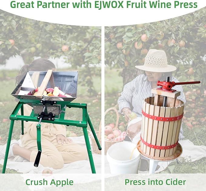EJWOX 7L Hand Crank Apple and Fruit Crusher with Stand, Stainless Steel Manual Juicer Grinder for Seasonal Cider & Fresh Juice