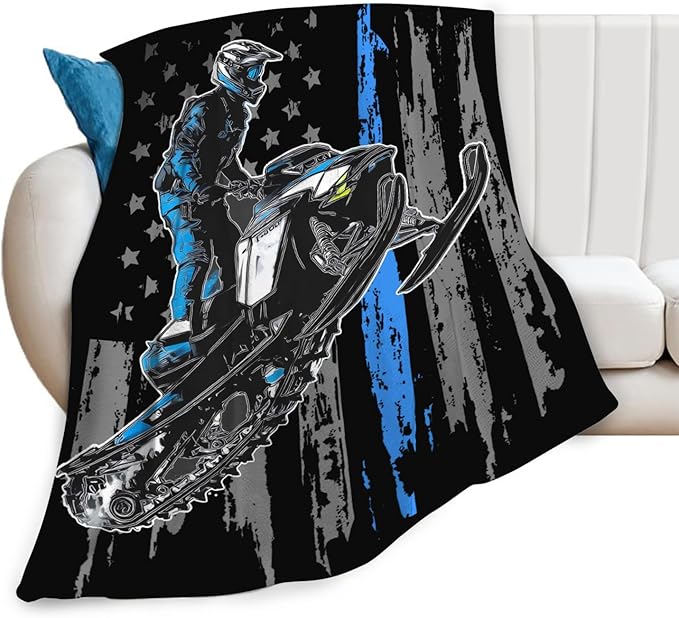 Snowmobile Blanket Gifts for Girls Boys Skiing Sports Throw Blankets Cozy Plush Fleece America Flag Flannel Fuzzy for Men Women 80"X60"