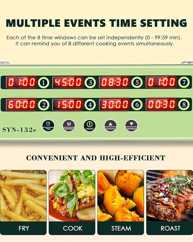 【2025 Upgrade】 8-Channel Kitchen Timer, Spolehli Commercial Multi Food Fryer Alarm Clock for Restaurant Cooking, Stainless Steel Digital Display (8 Channel)