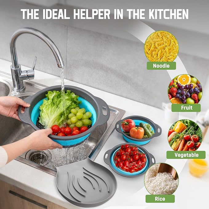 Collapsible Colanders (3 Pack Set) Food Strainers