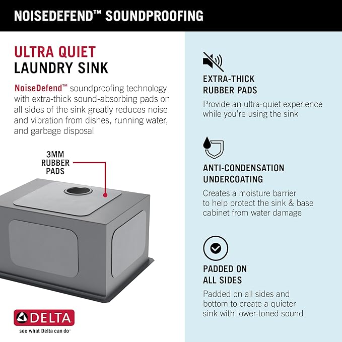 DELTA FAUCET Rivet 24-inch Workstation Laundry Utility Kitchen Sink Undermount 16 Gauge Stainless Steel Single Bowl with WorkFlow Ledge and a Kit of 5 Accessories, 95B9031-24SL-SS