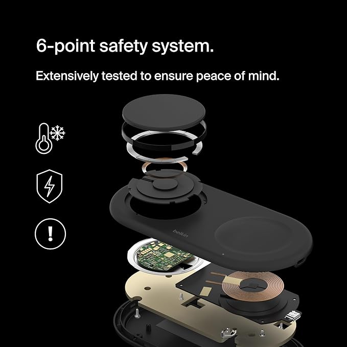 Belkin 2-in-1 Wireless Charging Pad w/ Qi2 15W + Additional USB-C Port - MagSafe-Compatible Charger, Charging Station for iPhone 16 & 15 Series, Samsung Galaxy S25 Series, AirPods, & More - Black