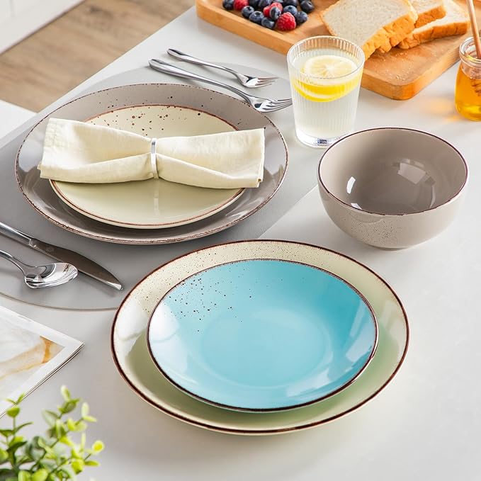 vancasso Navia Dinnerware Sets, Stoneware Plates and Bowls Sets, Dinner Salad Dessert Plates and Cereal Bowls Set, Dishes Set for 4, Spray Spot Patterned, Multi-Color
