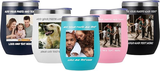 48 Pack Personalized Wine Tumbler,12oz Custom Stainless Steel Coffee Mug,Tumblers with Lids,Customizable with Picture and Names Engraving,Suitable for Woman,Men,Families and Travel