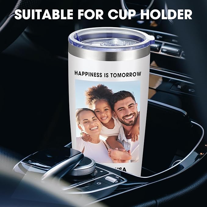 Personalized Coffee Tumbler Print in USA 20oz Stainless Steel Double Wall Insulated Coffee Cup With Text Photo Logo