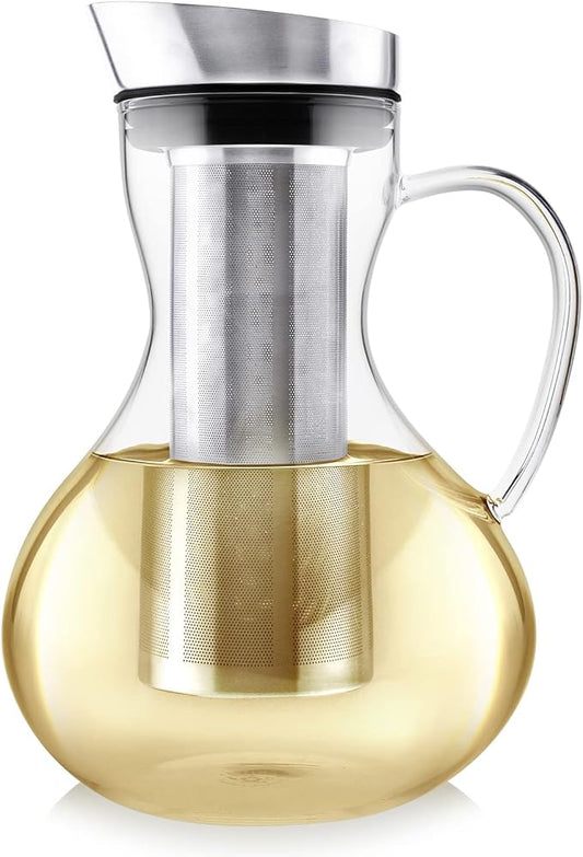 Teabloom Multi-Brew Glass Teapot + Kettle + Pitcher (51 OZ / 1.5 L / 6 CUPS) – Brew and Serve Hot Tea, Iced Tea, Cold Brew Tea and Fruit Infused Water – Formosa Tea Maker