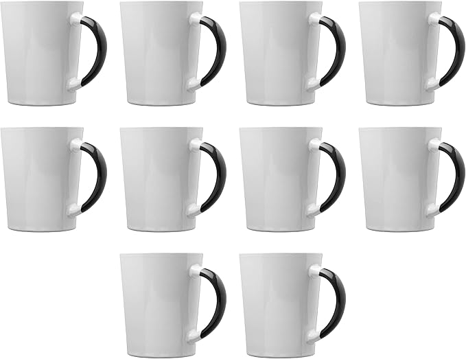 DISCOUNT PROMOS Ceramic Latte Coffee Mugs by Albany 13 oz. Set of 10, Bulk Pack - Perfect for Coffee, Tea, Espresso, Hot Cocoa, Other Beverages - Black