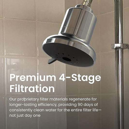 AquaTru Shower - High Pressure Shower Filter Removes Impurities from Hard Water to Support Healthy Skin, Scalp, Hair, Reduce Breakage, and Enhance Your Beauty and Self-Care Routine (Polished Chrome)