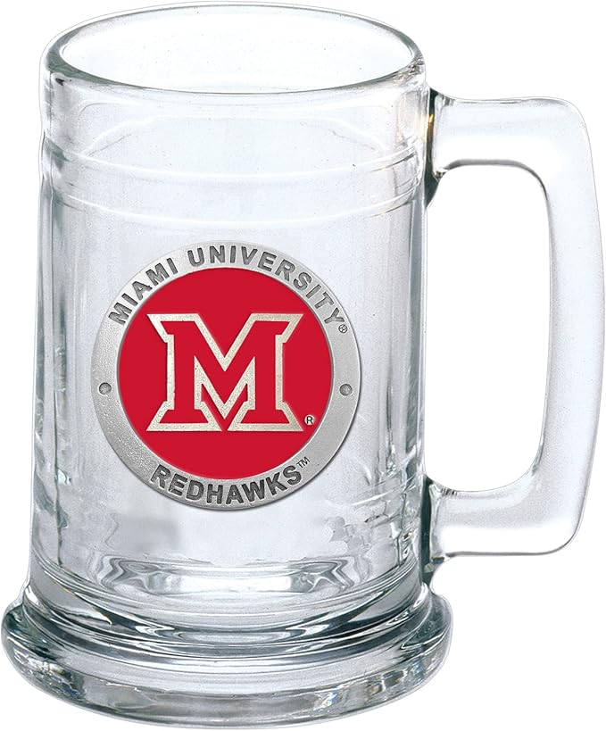 Heritage Pewter Miami of Ohio Stein Glass | 15 Ounce German-Style Glass | Intricately Crafted Metal Pewter Alma Mater Inlay