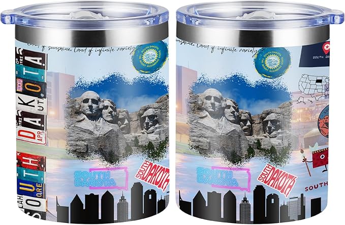 12oz Coffee Mug South Dakota State Insulated Coffee Cups, United States Map Travel Mug Landmark, Birthday Gifts Cute Mugs with Lid and Straw Gifts for Mom