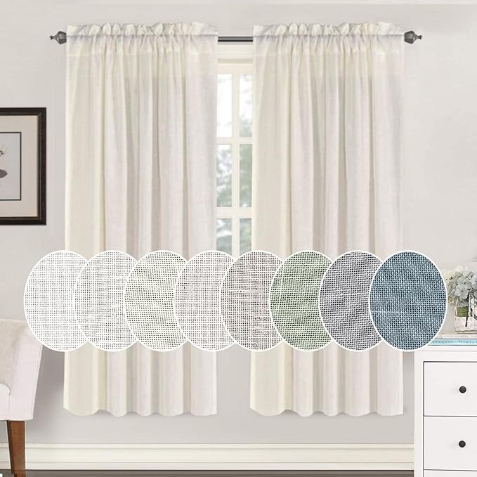 Linen Curtains Elegant Natural Linen Blended Curtains Energy Efficient Light Filtering / Rod Pocket Window Treatments Panels / Drapes for Livingroom (Set of 2, Ivory, 52 inch W X 72 inch L)