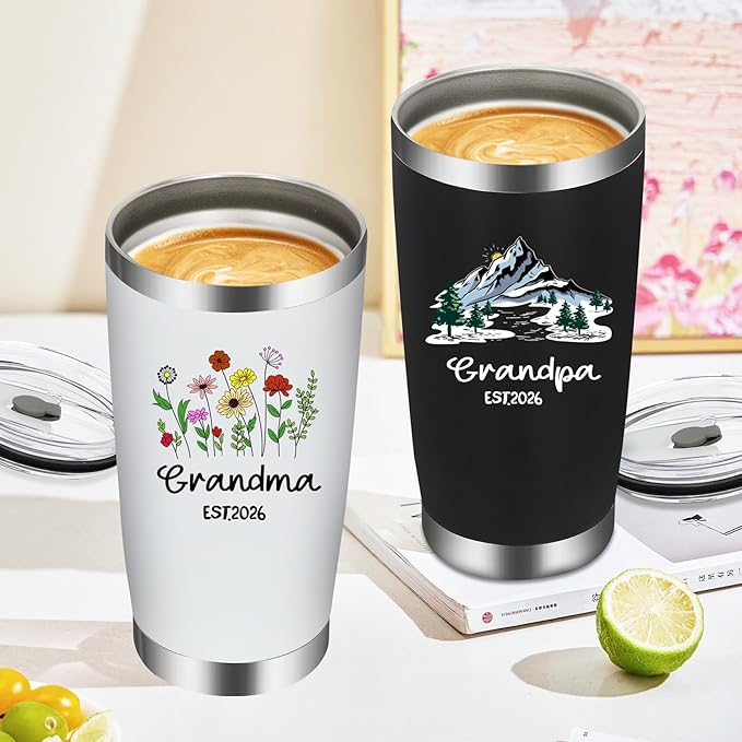 Iridesc First Time Grandparents, Promoted To Grandma And Grandpa Est 2026 Insulated Tumbler Set, Christmas Gift for Grandparents, Pregnancy Announcement for Grandparents, New grandparent Gifts, 20 Oz