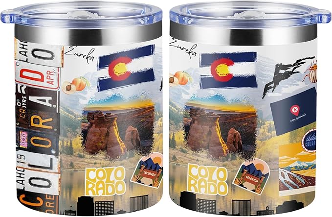 12oz Coffee Mug Colorado State Insulated Coffee Cups, United States Map Travel Mug Landmark, Birthday Gifts Cute Mugs with Lid and Straw Mothers Day Gifts