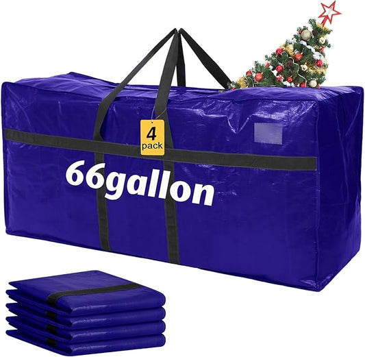 4 Pcs 66 Gallon Large Moving Bags with Zipper and Handles Foldable Storage Duffle Bags Heavy Duty Extra Large Totes for College Dorm Travel Clothes Blankets Bedding Moving (Navy Blue)