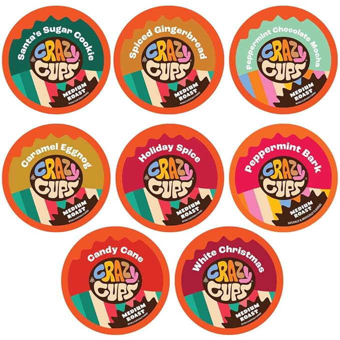 Crazy Cups Christmas Coffee Pods Variety Pack, Holiday Sampler of Single Serve Assorted Flavored Pods For Keurig K Cup Machines, 30 Count - Great Holiday Coffee Gift