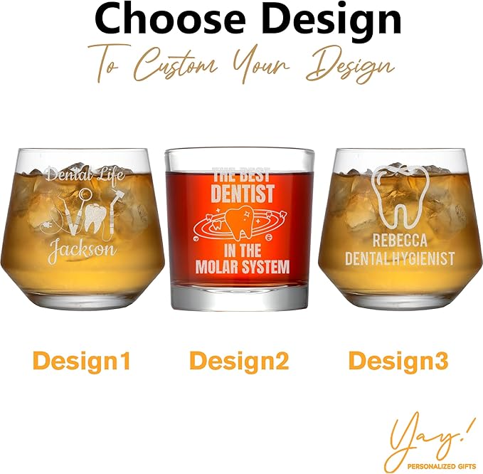 Custom Engraved Whiskey Glass - Personalized Dentist Gifts, Graduation Gift for Dental Student, Birthday Appreciation Gift for Dentist Assistant Hygienist Medical Graduate (Whiskey, Dentist)