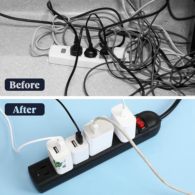 Hoteam 10 Pcs Power Strip Bulk 6 Outlet Surge Protector Power Cord Electrical Extension Cord with Switch Low Profile Plug Flat for Home Office(8.2 ft,Black)