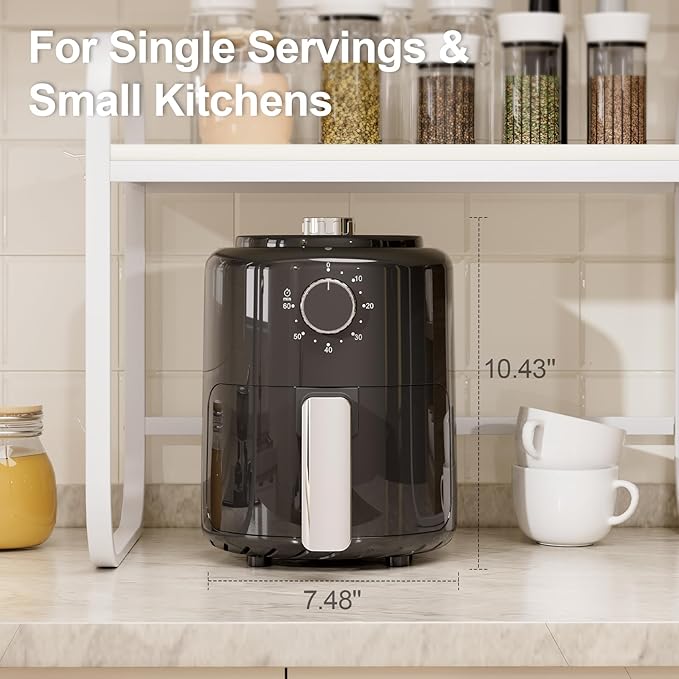 Compact Air Fryer Small 2QT, 4-in-1 Small Mini Airfryer, Bake, Roast, Reheat, 98% Less Oil, Adjustable Temperature Control w/ 60min Timer, Quiet, Nonstick & Dishwasher Safe Basket, BPA-Free, Grey