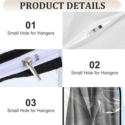 4 Pack 60" Clear Garment Bags for Hanging Clothes, with Smooth Side Zipper, Hanging Garment Bags for Closet Storage, Long, for Shirts, Coats, Dresses, Suits