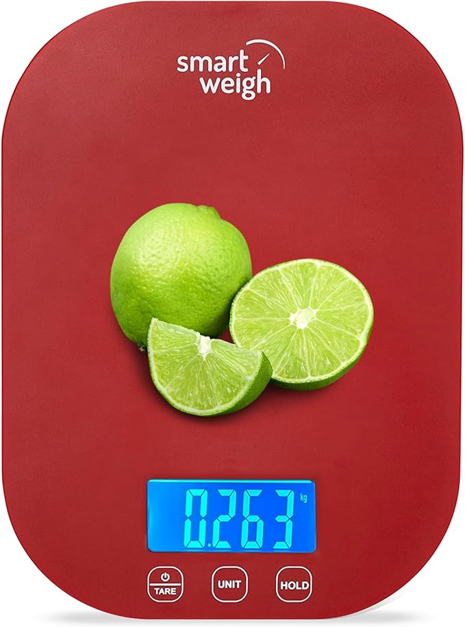 Smart Weigh Red Digital Kitchen Scale for Cooking, Weight Loss, Calorie Tracking, Baking, Food Portion Control, and Meal Prep - Accurate Measurements in Grams and Ounces