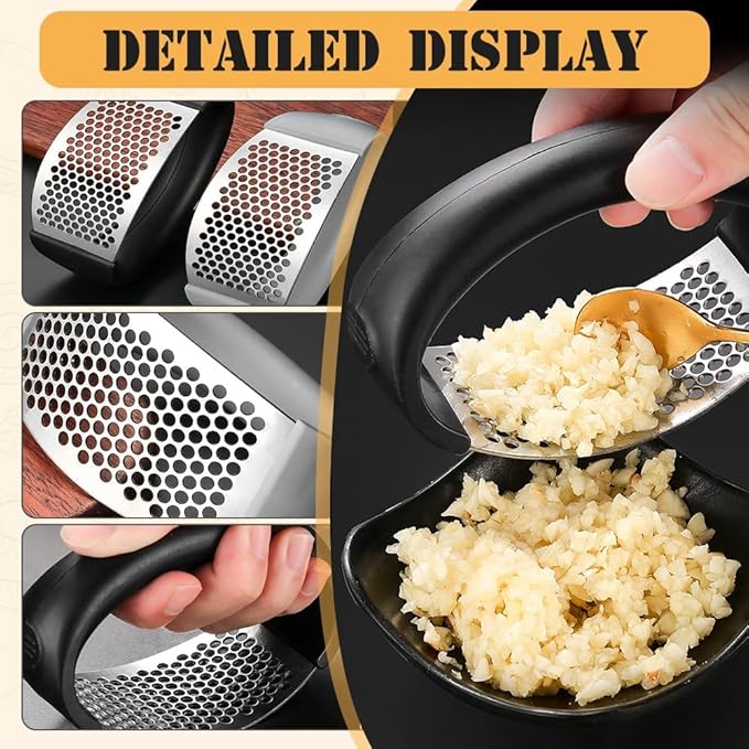 Garlic Press Rocker - 2024 NEW Stainless Steel Garlic Mincer Garlic Crusher with Peeler, New Innovative Garlic Chopper with Peeler and Scraper for Smash Garlic (Gray 2pcs)