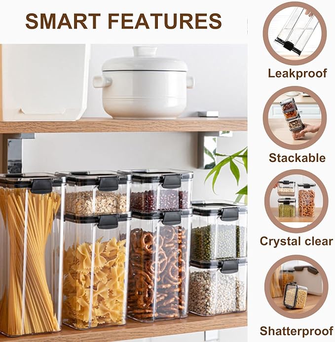 Airtight food storage containers, canisters for countertops, pantry organizers and storage, kitchen organizers and storage- 8Pc
